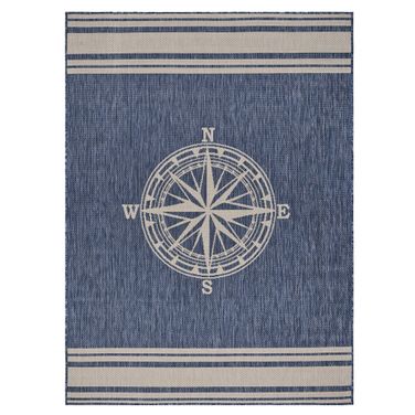 Litus 7'6" x 9'5" Toronto Compass Blend Outdoor Area Rug In Navy and White