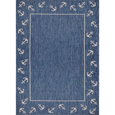 Litus 7'6" x 9'5" Toulon Anchor Blend Outdoor Area Rug In Navy and White