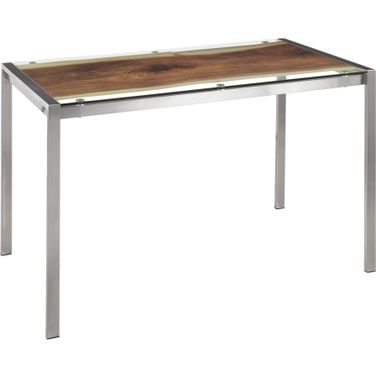 Live Edge Contemporary Table In Stainless Steel With Printed Glass Top