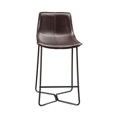 Live Edge Bonded Leather Pub Chairs Set of 2 In Dark Brown