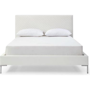 Liz Queen Bed With Fully Upholstered White Faux Leather And Chrome Legs