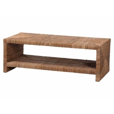 Liza Handwoven Seagrass Rectangular Coffee Table with Shelf In Natural Brown