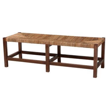 Liza Wood Accent Bench In Natural Seagrass and Light Brown