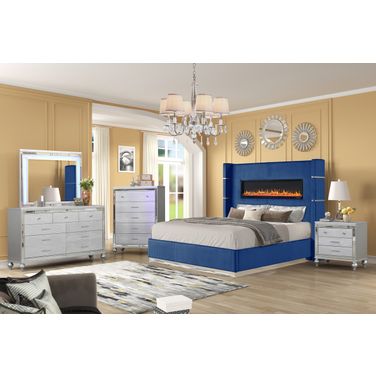 Lizelle King 5 Piece Upholstered Bedroom Set In Navy