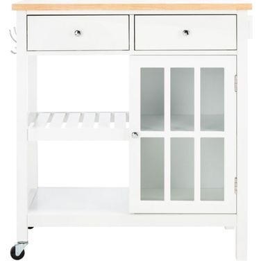 Locklyn 1 Door 2 Drawer 2 Shelf Kitchen Cart in White and Natural