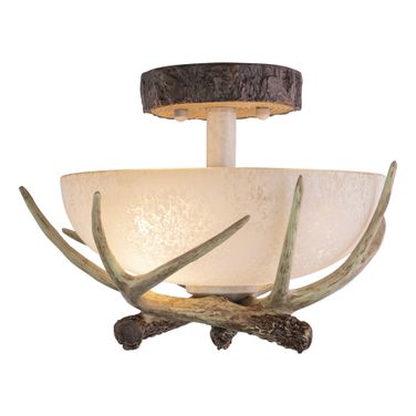 Lodge 12 Inch Antler Semi Flush Ceiling Light In Noachian Stone