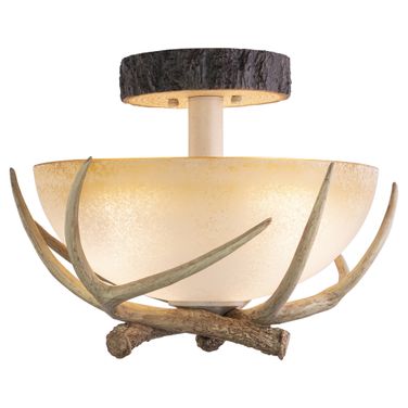 Lodge 16 Inch Antler Semi Flush Ceiling Light In Noachian Stone