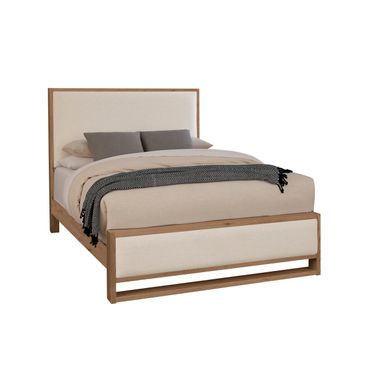 Lodge and Loft King Upholstered Bed In Ivory Cream and Blond Oak