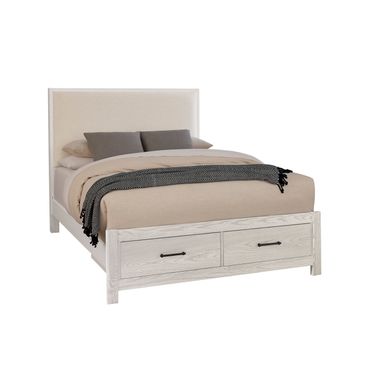 Lodge and Loft King Upholstered Storage Bed In Ivory Cream and Soft White