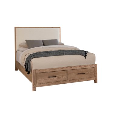 Lodge and Loft Queen Upholstered Storage Bed In Ivory Cream and Blond Oak