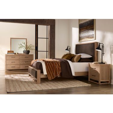 Lodge and Loft Upholstered Bedroom Set In Sedona Brown and Blond Oak