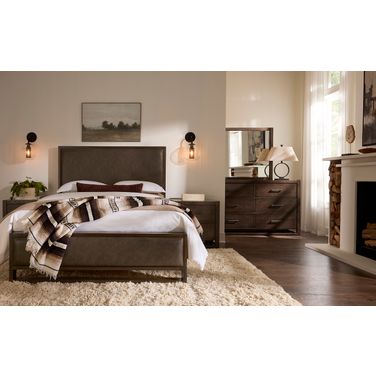 Lodge and Loft Upholstered Bedroom Set In Sedona Brown and Dark Oak