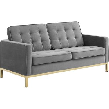 Loft Gold Gray Stainless Steel Leg Performance Velvet Loveseat