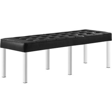 Loft Silver and Black Tufted Large Upholstered Faux Leather Bench