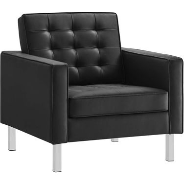 Loft Silver and Black Tufted Upholstered Faux Leather Arm Chair