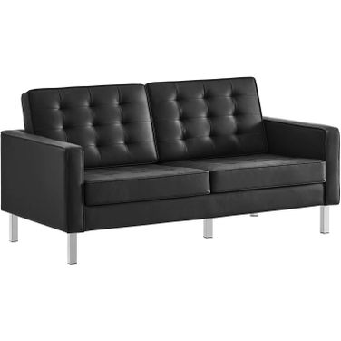 Loft Silver and Black Tufted Upholstered Faux Leather Loveseat
