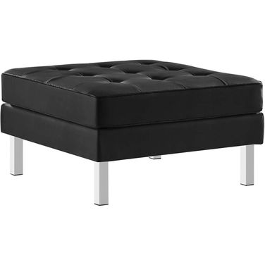 Loft Silver and Black Tufted Upholstered Faux Leather Ottoman