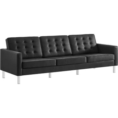 Loft Silver and Black Tufted Upholstered Faux Leather Sofa