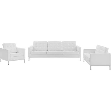 Loft Silver and White Tufted Upholstered Faux Leather 3 Piece Set