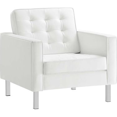 Loft Silver and White Tufted Upholstered Faux Leather Arm Chair
