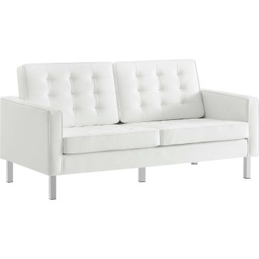 Loft Silver and White Tufted Upholstered Faux Leather Loveseat