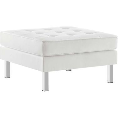 Loft Silver and White Tufted Upholstered Faux Leather Ottoman