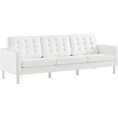 Loft Silver and White Tufted Upholstered Faux Leather Sofa