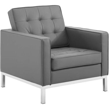Loft Tufted Vegan Leather Armchair In Silver Gray