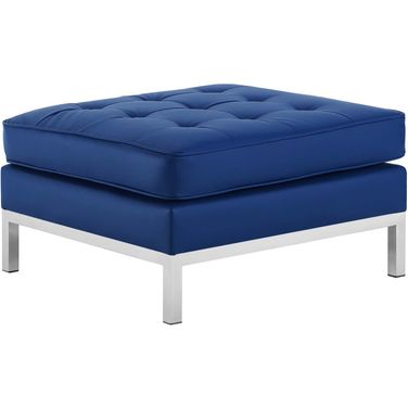 Loft Silver Navy Tufted Upholstered Faux Leather Ottoman