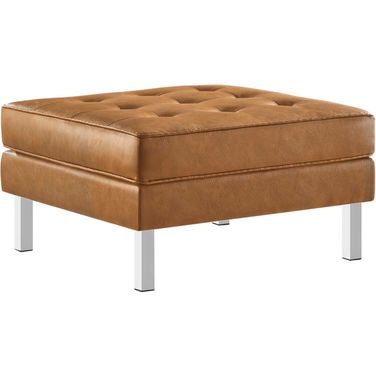 Loft Silver Tan Tufted Upholstered Faux Leather Ottoman
