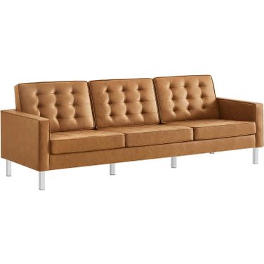 Loft Silver Tan Tufted Upholstered Faux Leather Sofa
