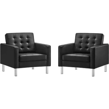 Loft Tufted Upholstered Faux Leather Armchair Set of 2 EEI-4101-SLV-BLK