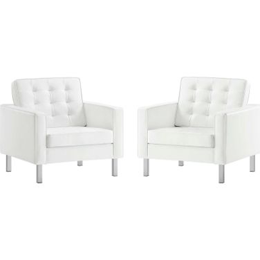 Loft Tufted Upholstered Faux Leather Armchair Set of 2 In Silver and Black