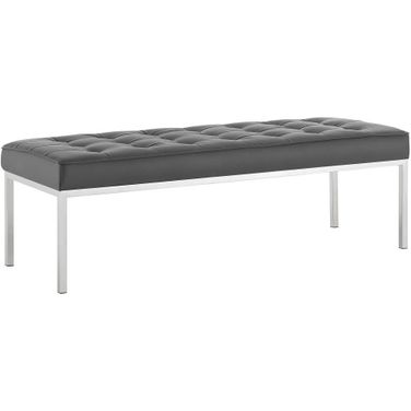 Loft Tufted Vegan Leather Bench In Silver Gray