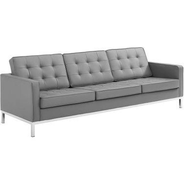 Loft Tufted Vegan Leather Sofa In Silver Gray