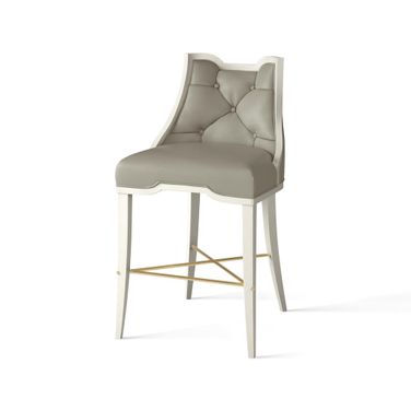 Logan Chesterfield Leather Counter Stool In Antique White and Grey