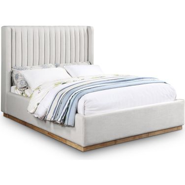 Logan Linen Textured Fabric Full Bed In Cream