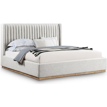 Logan Linen Textured Fabric King Bed In Cream