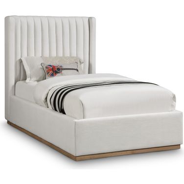 Logan Linen Textured Fabric Twin Bed In Cream