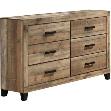 Logan MDF Solid Wood Dresser with Mirror in Weathered Brown Pine