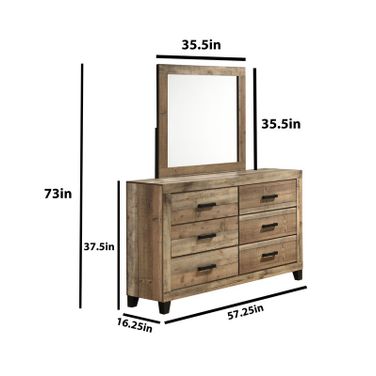 Logan MDF Solid Wood Dresser with Mirror in Weathered Brown Pine