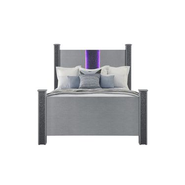 Logan Queen Bed with LED and Speakers In Silver