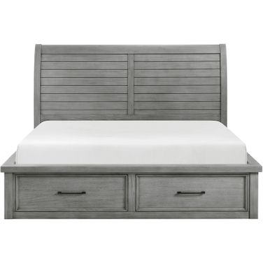 Logandale Queen Platform Bed with Storage Footboard and Side Rails In Gray