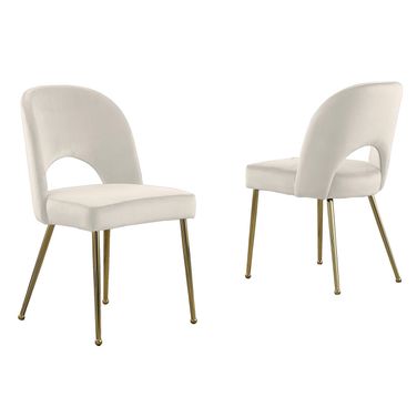 Lois Contemporary Side Chairs Set of 2 In Cream Velvet and Gold Chrome Base