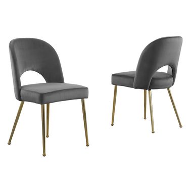 Lois Contemporary Side Chairs Set of 2 In Dark Gray Velvet and Gold Chrome Base