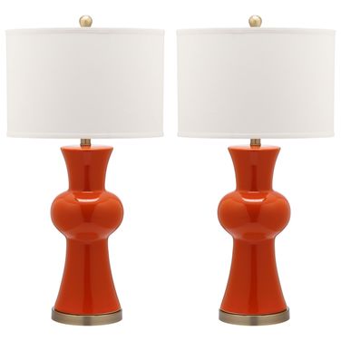 Lola Orange Column Lamp with White Shade- Set of 2