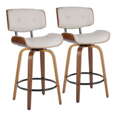 Lombardi 26 Inch Fixed Height Counter Stool Set of 2 In Walnut and Cream