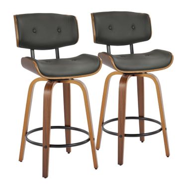 Lombardi 26 Inch Fixed Height Counter Stool Set of 2 In Gray and Walnut