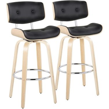 Lombardi 30 Inch Fixed Height Barstool Set of 2 In Black and Natural