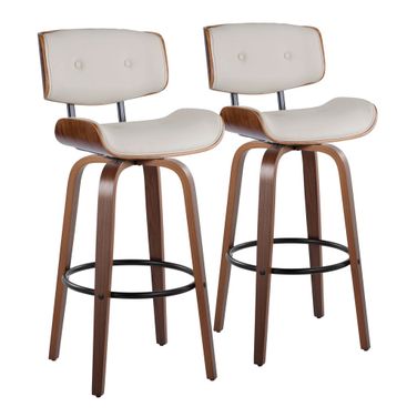 Lombardi 30 Inch Fixed Height Barstool Set of 2 In Cream and Walnut